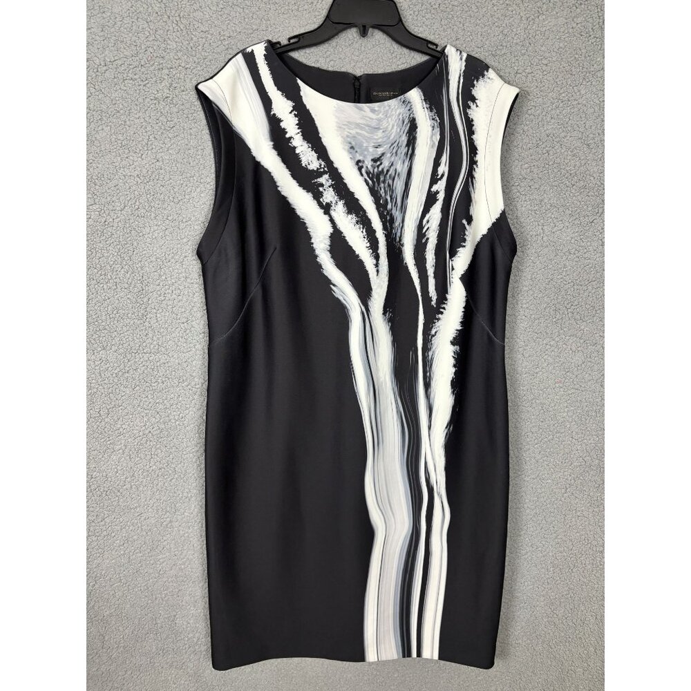 Donna Karan New York 18W Black&White Abstract Print Sleeveless Sheath Dress PO
